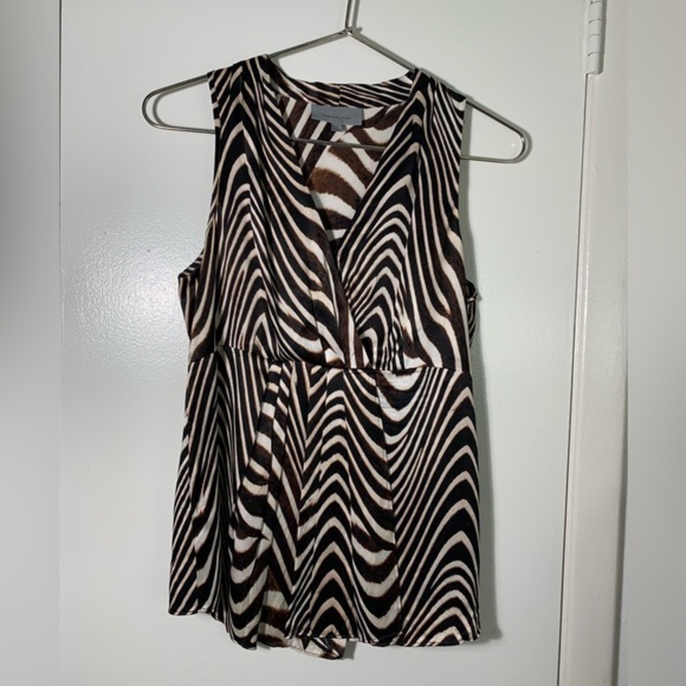 Classiques Entier silk, brown, cream, zebra, sleeveless, blouse, top, v-neck S